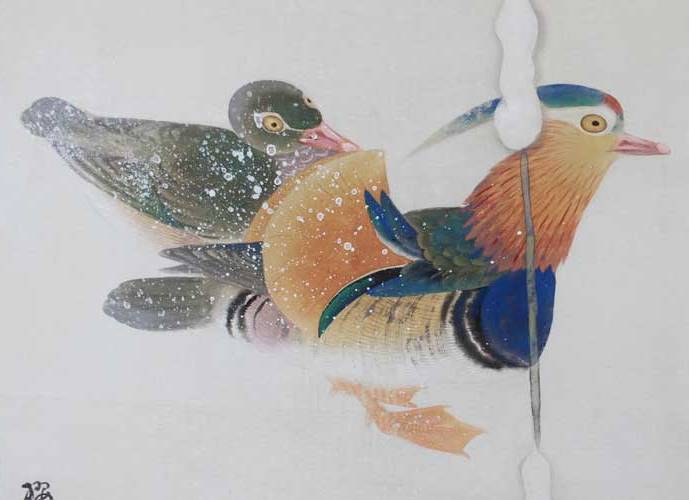 雪中鴛鴦｜新・古美術 高美堂（こうびどう）｜掛軸販売・通販・買取