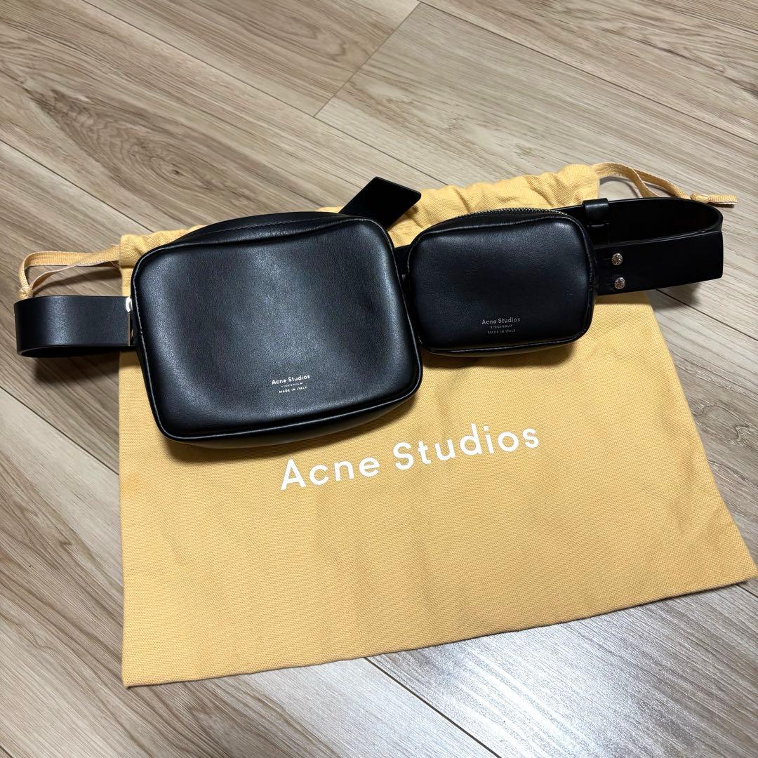 バッグ Acne Studios Musubi belt bag 70133 auth ACNE STUDIOS black leather MUSUBI DOUBLE Belt Bag | eBay
