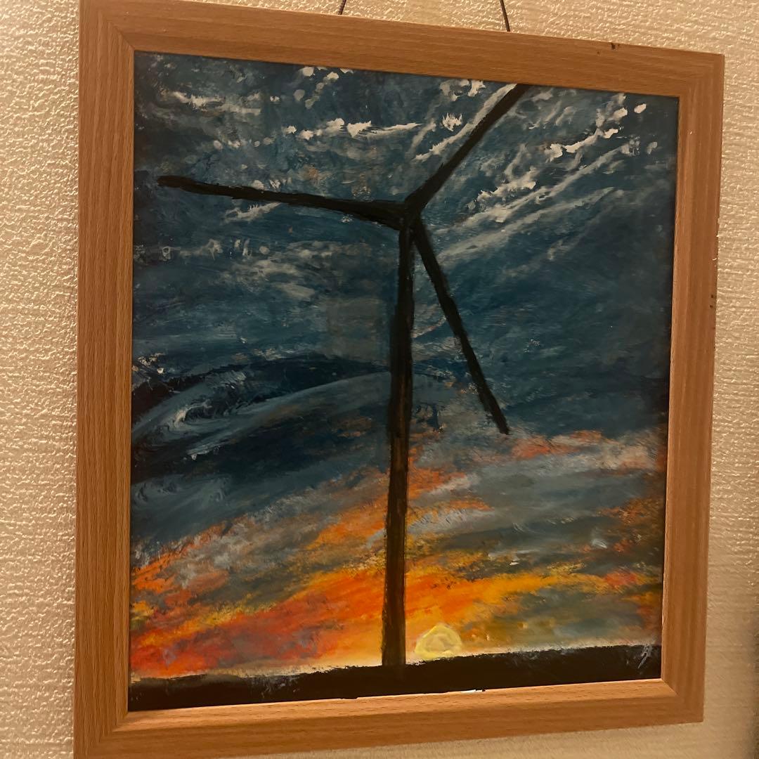 風力発電 油彩画 夕日27cm25cm フリー写真] 夕空と畑と風力発電群の風景でアハ体験 | GAHAG | 著作権
