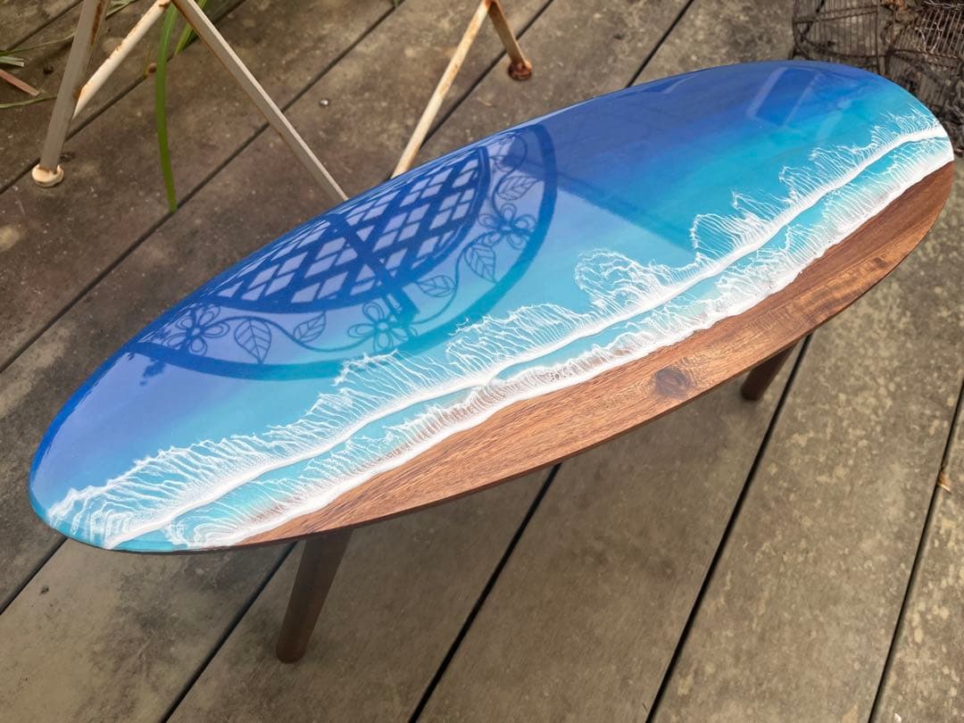 レジンアート海(サーフボードテーブル) 海のある暮らし 組み立て式ミニテーブル サーフボード型 花台 海レジン
