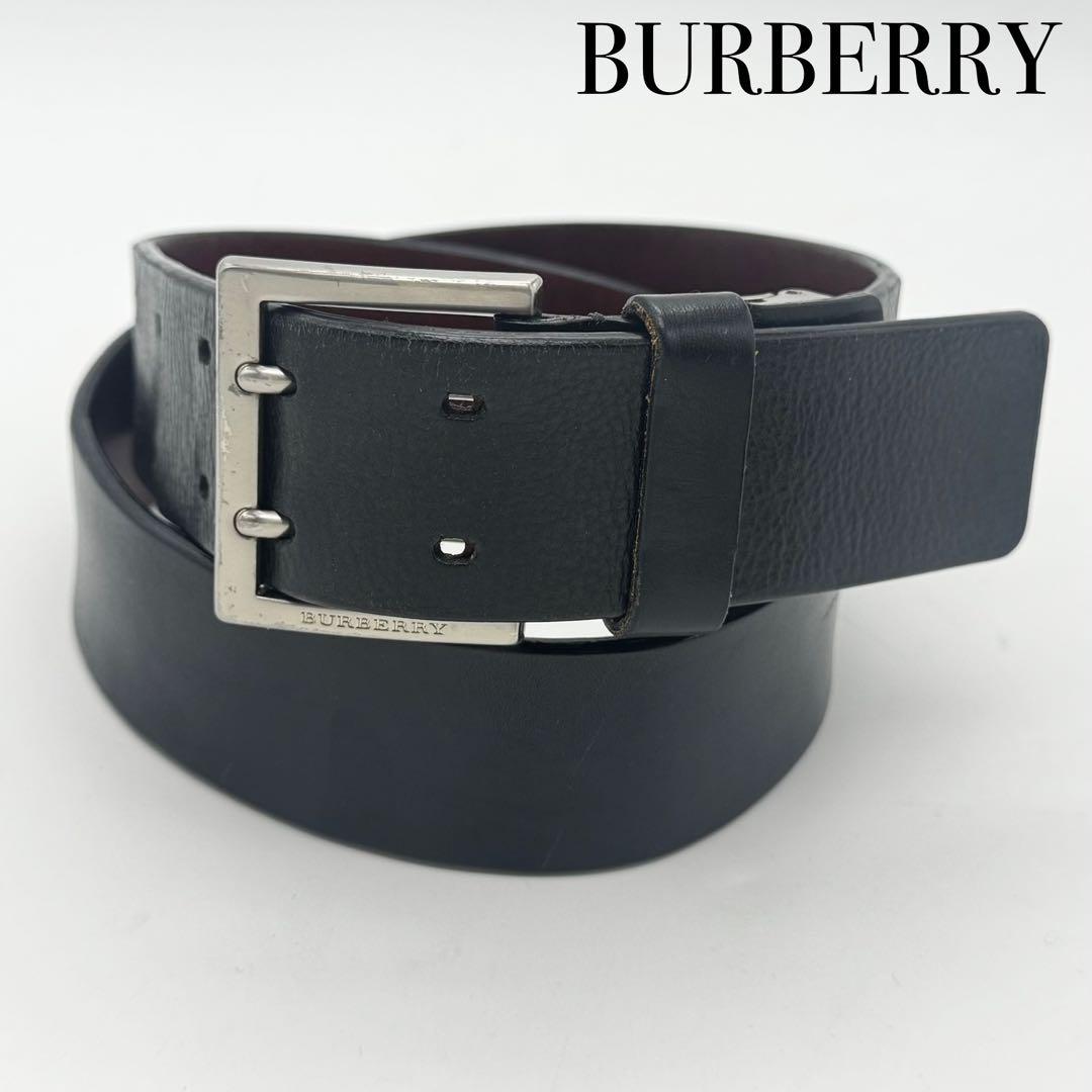 BURBERRY バーバリー レザーベルト シルバー ブラック メンズ ビジネス