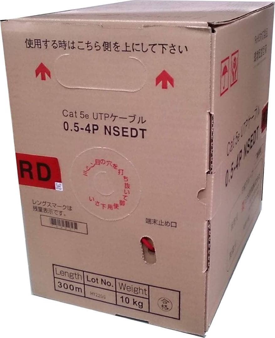 日本製線　Cat5e UTPケーブル　赤:300m